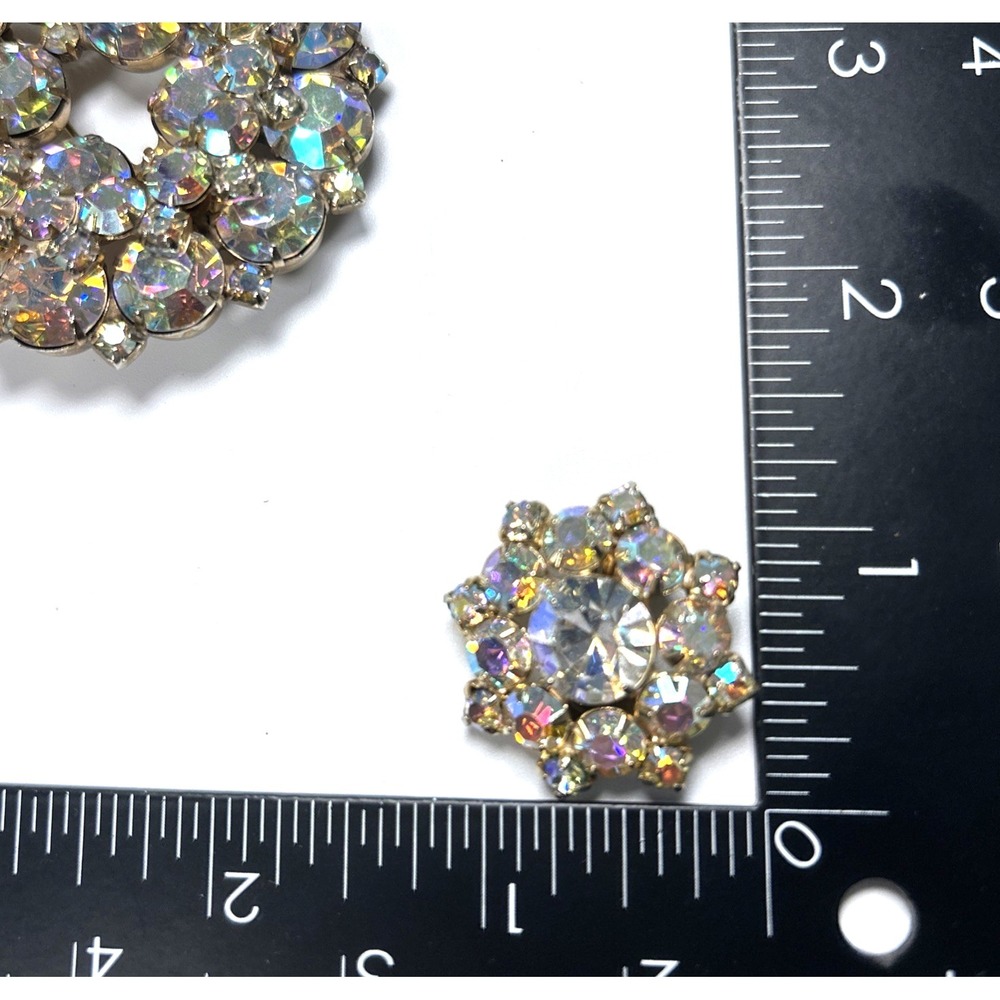 Brooch and Earring Set AB Aurora Borealis Rhinestones Large Vintage Prong Set - Picture 6 of 6